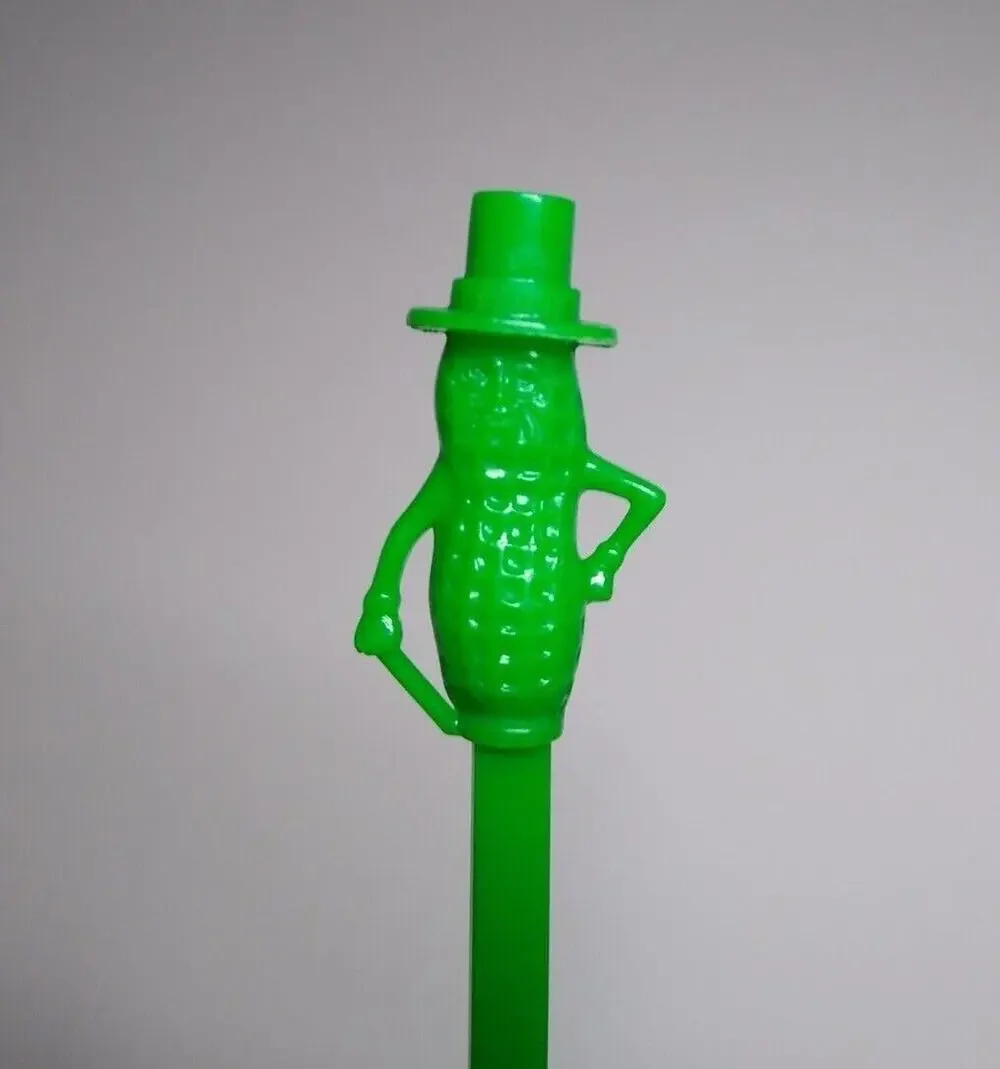 Mr Peanut Swizzle Stick 1950s Vintage Green Plastic Planters Peanuts Kitchenware